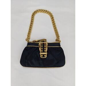 Nine West Y2K Black With Gold Chain Small Silk Cocktail Evening Handbag Purse